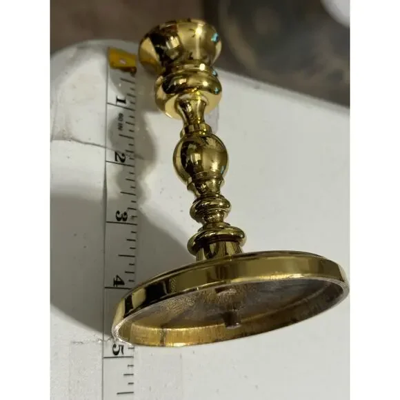 Vintage Heavy Brass 5" Candlesticks Tapers Set/ 2 - Picture 5 of 6